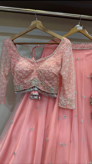 Pink Elegant Fox Georgette Semi-Stitched Lehenga Choli with Sequins & Fancy Dupatta ClothsVilla
