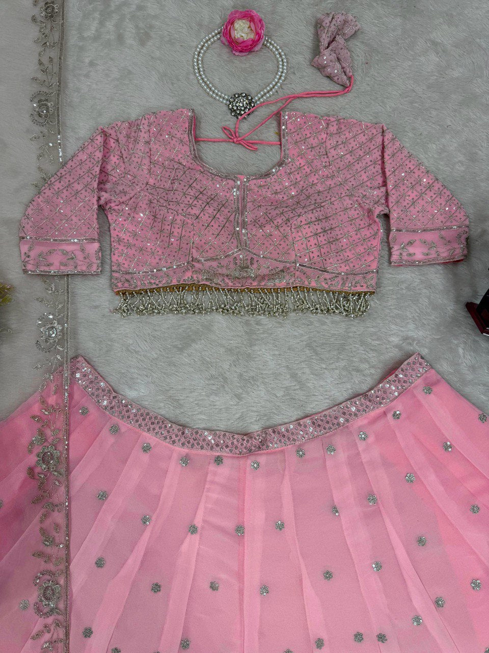 Pink Elegant Fox Georgette Semi-Stitched Lehenga Choli with Sequins & Fancy Dupatta ClothsVilla