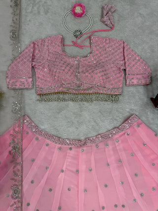 Pink Elegant Fox Georgette Semi-Stitched Lehenga Choli with Sequins & Fancy Dupatta ClothsVilla