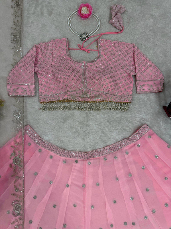 Pink Elegant Fox Georgette Semi-Stitched Lehenga Choli with Sequins & Fancy Dupatta ClothsVilla