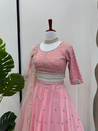 Pink Elegant Fox Georgette Semi-Stitched Lehenga Choli with Sequins & Fancy Dupatta ClothsVilla