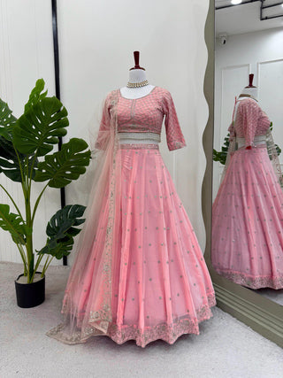 Pink Elegant Fox Georgette Semi-Stitched Lehenga Choli with Sequins & Fancy Dupatta ClothsVilla