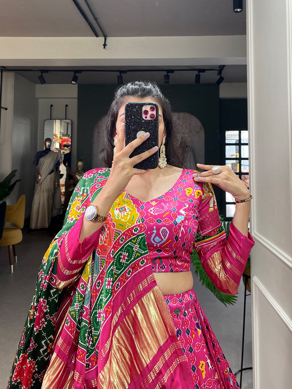Pink Elegant Gaji Silk Lehenga Set with Digital Print and Tassels – Perfect for Every Occasion