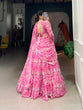 Load image into Gallery viewer, Pink Elegant Georgette Lehenga Set with Printed Design &amp; Lace Touch-Up