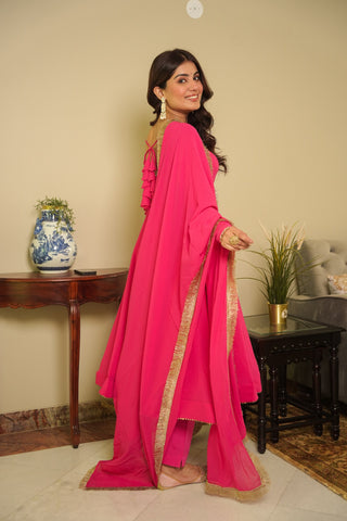 Pink Elegant Georgette Printed Suit Set with Tassel Dupatta – Flowy & Chic Clothsvilla