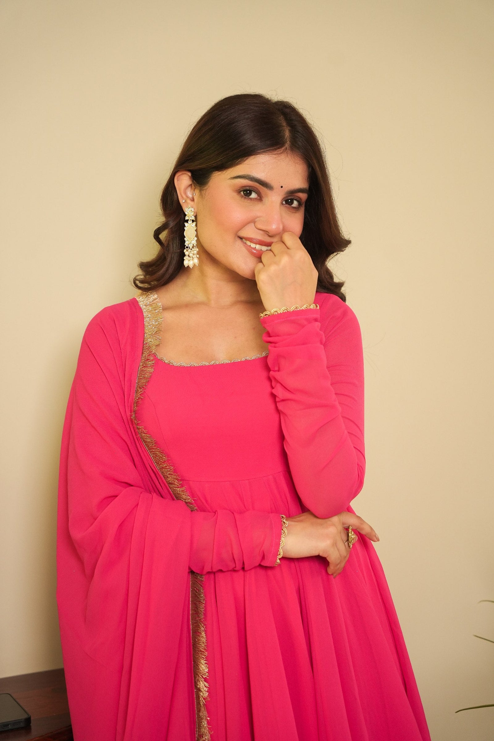 Pink Elegant Georgette Printed Suit Set with Tassel Dupatta – Flowy & Chic Clothsvilla