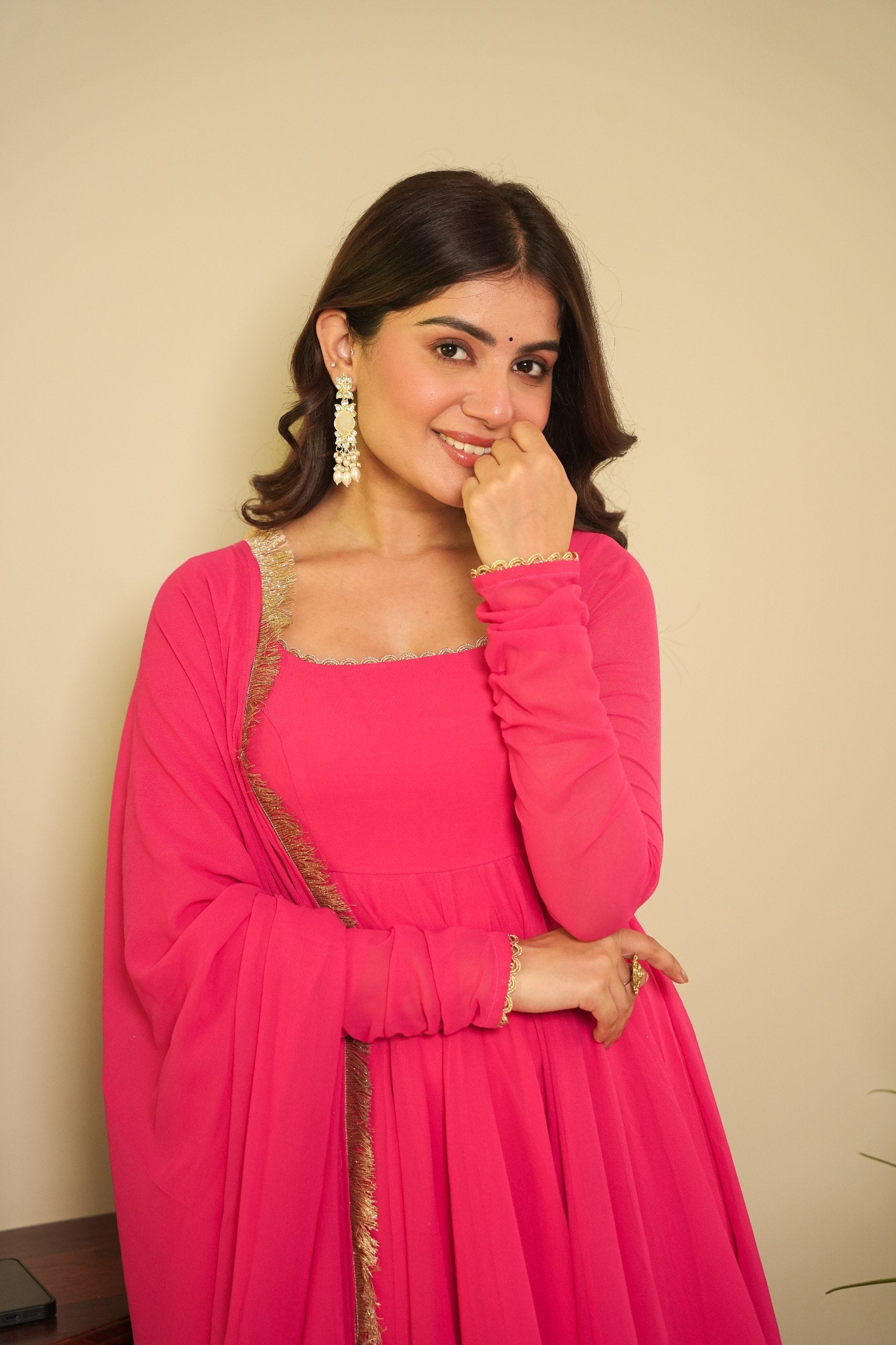 Pink Elegant Georgette Printed Suit Set with Tassel Dupatta – Flowy & Chic Clothsvilla