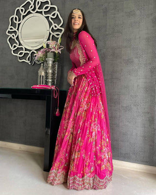Pink Elegant Georgette Silk Lehenga Set – With Embroidered Koti ClothsVilla