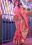 Pink Elegant Handloom Banarasi Silk Blend Saree with Woven Work & Blouse Piece ClothsVilla