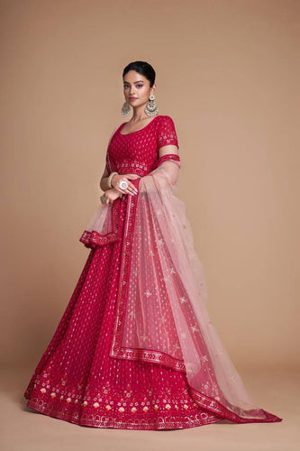 Pink Elegant Heavy Dola Jacquard Silk Lehenga Set with Embroidered Net Dupatta ClothsVilla