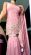 Load image into Gallery viewer, Pink Elegant Heavy Faux Georgette Sharara Palazzo Set with Dupatta – 5mm Sequin &amp; Rivet Moti Embroidery ClothsVilla