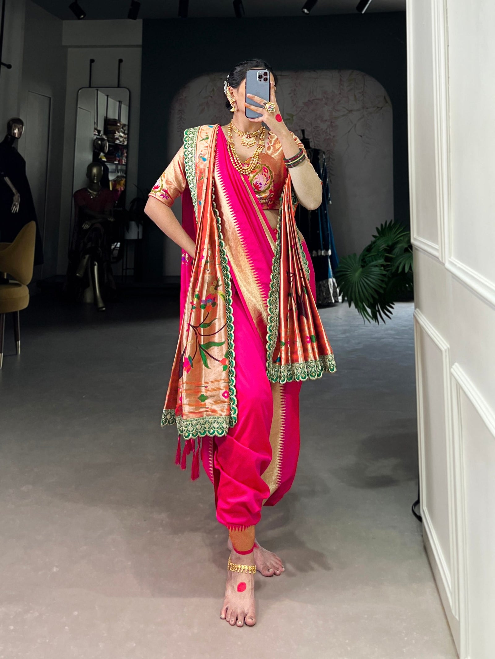 Pink Elegant Jacquard Silk Paithani Zari Weaving Saree with Dupatta ClothsVilla
