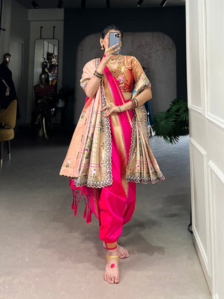 Pink Elegant Jacquard Silk Paithani Zari Weaving Saree with Dupatta ClothsVilla