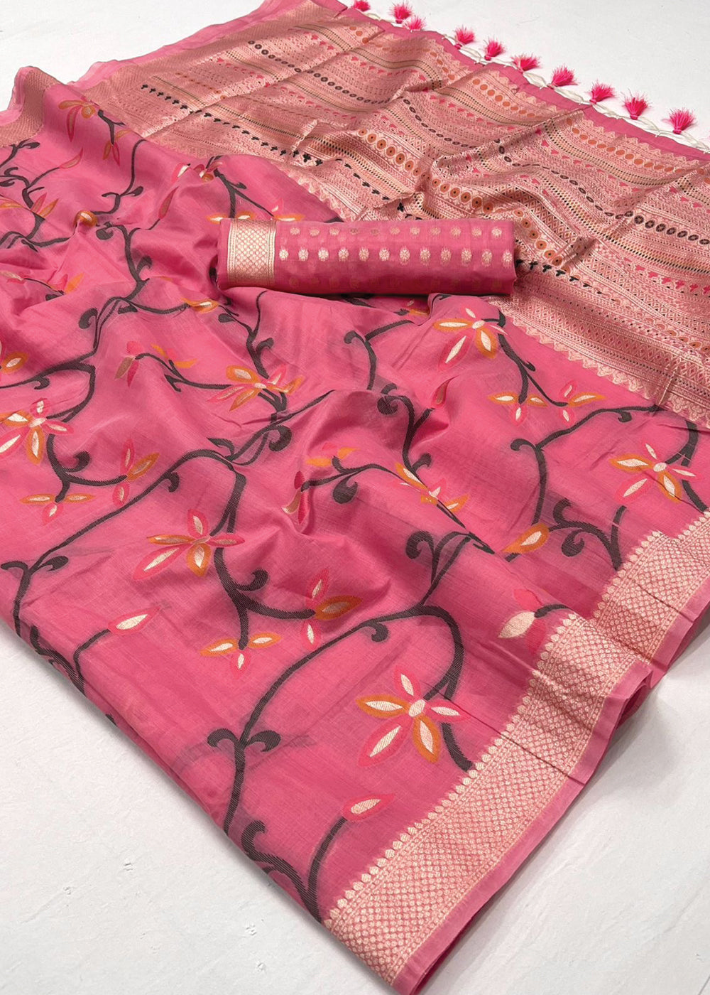 Pink Elegant Jamdani Modal Cotton Silk Saree – Timeless Weave with Intricate Motifs ClothsVilla