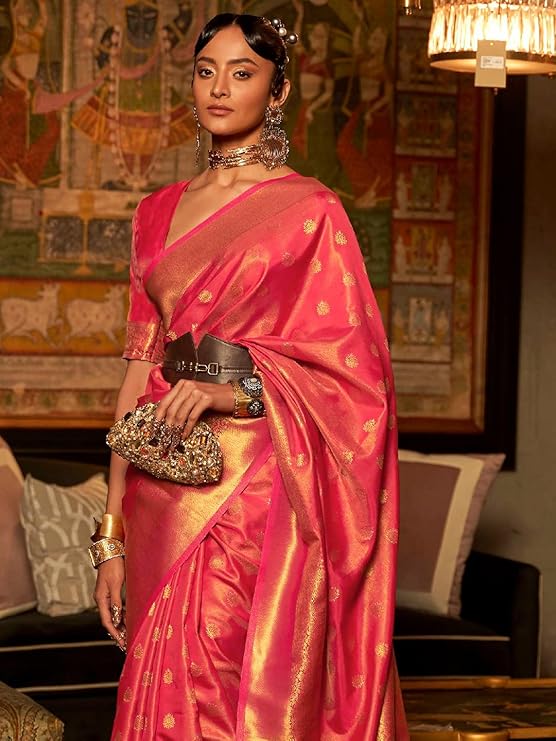 Pink Elegant Kanjivaram Kanchipuram Silk Saree Traditional Grace Clothsvilla Main image