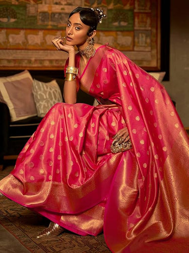 Pink Elegant Kanjivaram Kanchipuram Silk Saree Traditional Grace Clothsvilla