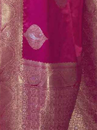 Pink Elegant Kanjivaram Silk Blend Saree with Unstitched Blouse Piece ClothsVilla