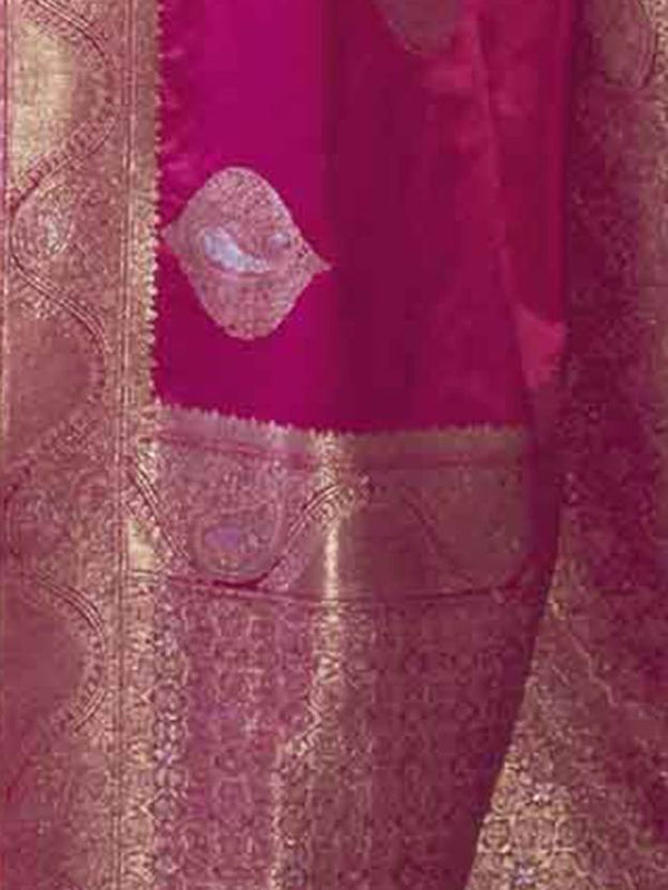 Pink Elegant Kanjivaram Silk Blend Saree with Unstitched Blouse Piece ClothsVilla