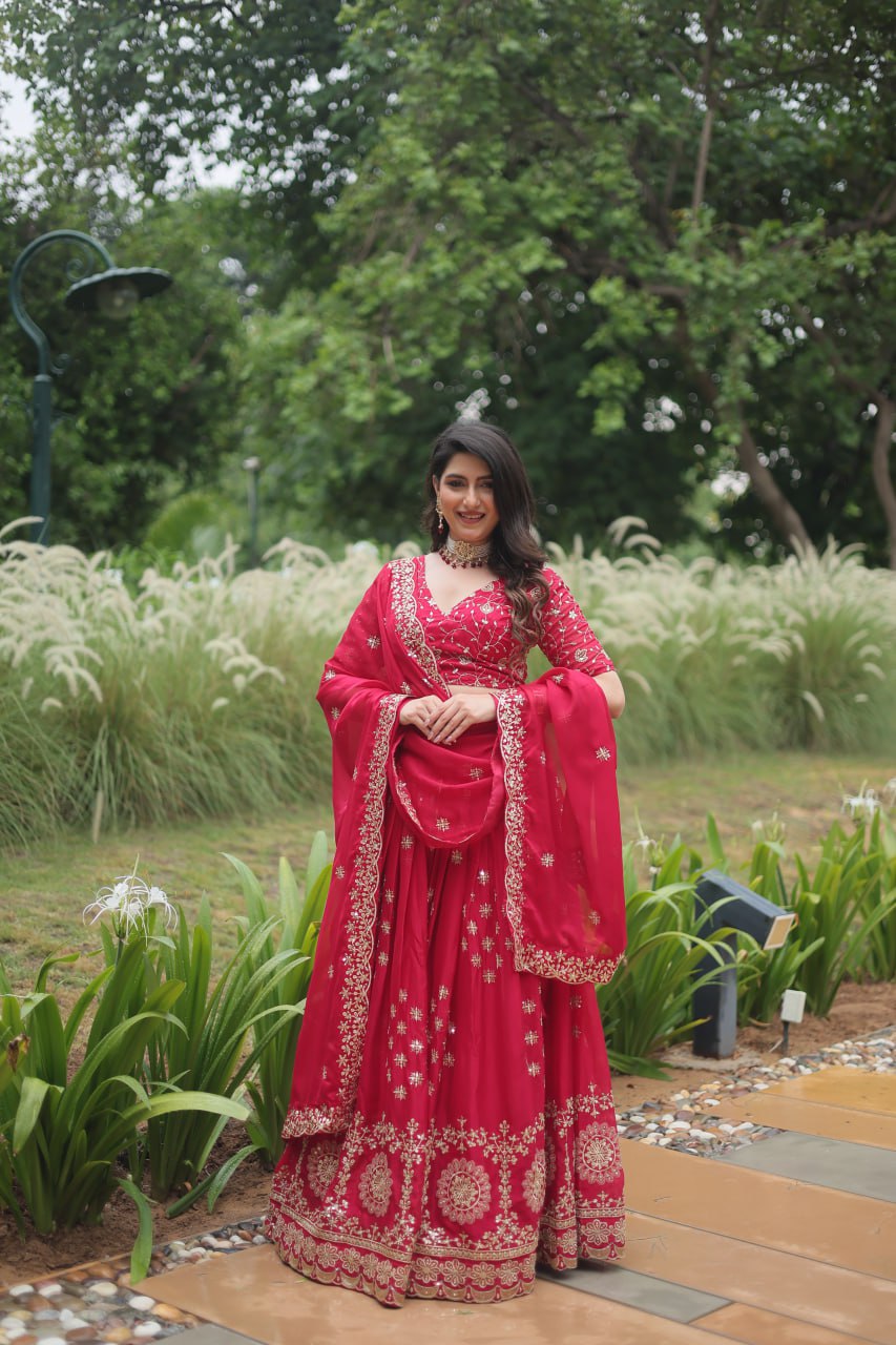 Pink Elegant Lehenga Choli in Rangoli Silk with Sequins Embroidery ClothsVilla Main image