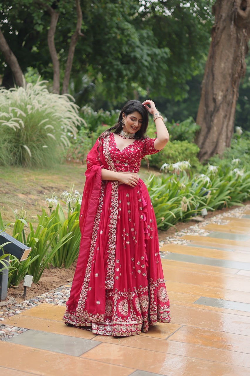 Pink Elegant Lehenga Choli in Rangoli Silk with Sequins Embroidery ClothsVilla