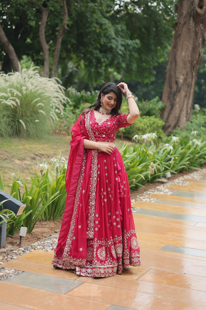 Pink Elegant Lehenga Choli in Rangoli Silk with Sequins Embroidery ClothsVilla