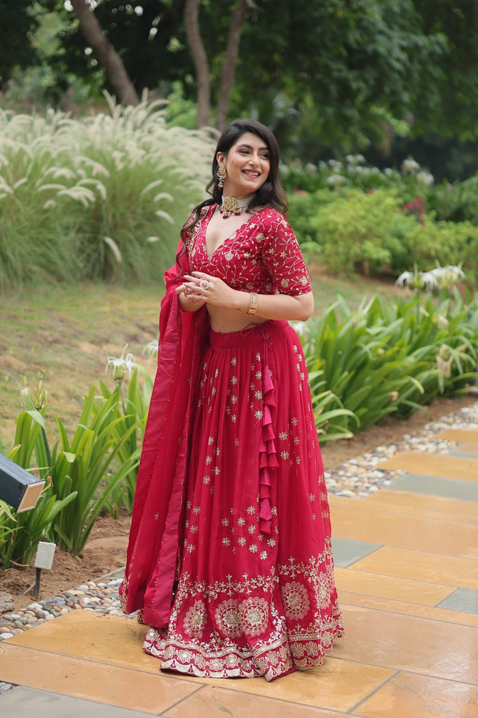 Pink Elegant Lehenga Choli in Rangoli Silk with Sequins Embroidery ClothsVilla