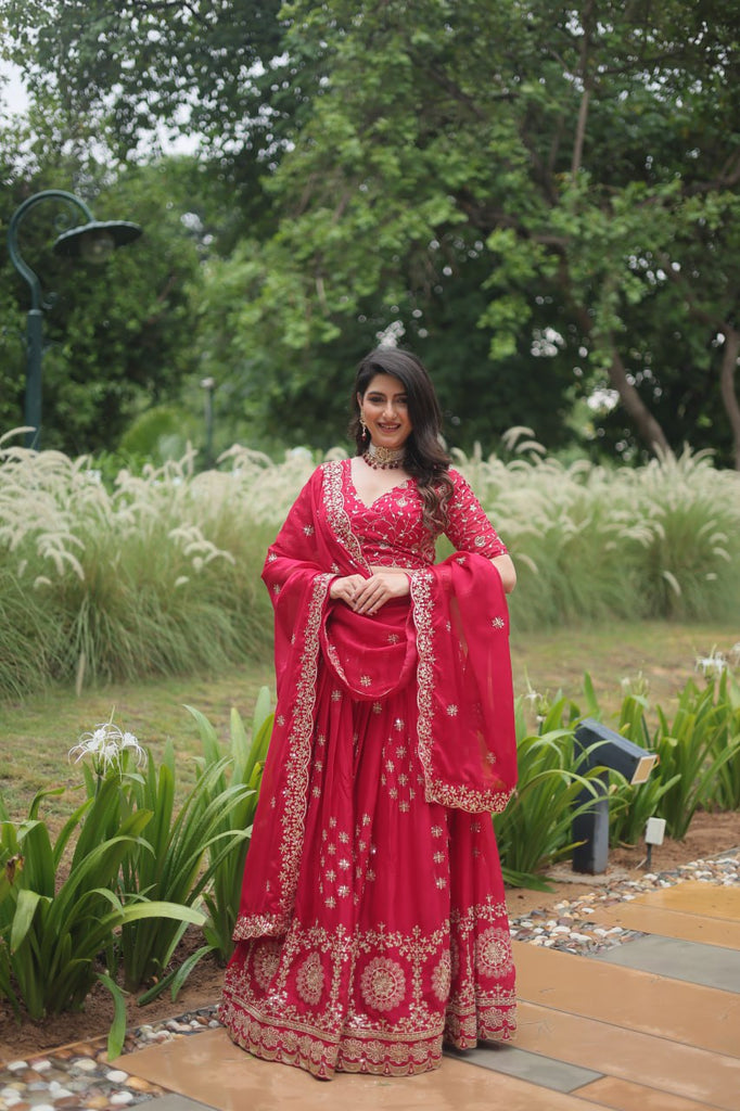 Pink Elegant Lehenga Choli in Rangoli Silk with Sequins Embroidery ClothsVilla