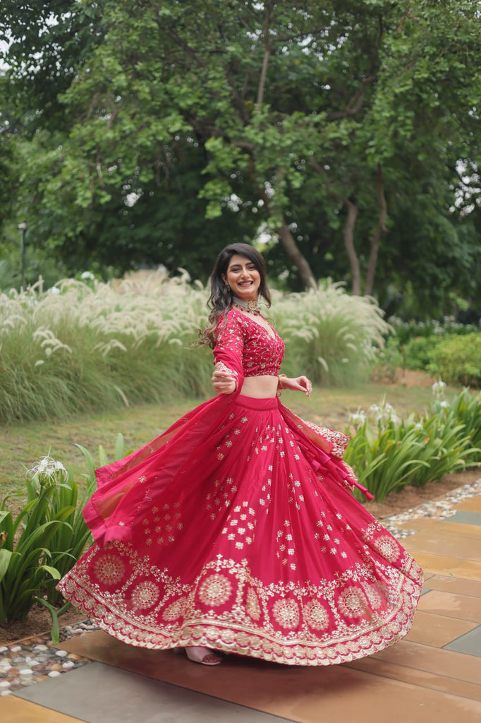 Pink Elegant Lehenga Choli in Rangoli Silk with Sequins Embroidery ClothsVilla