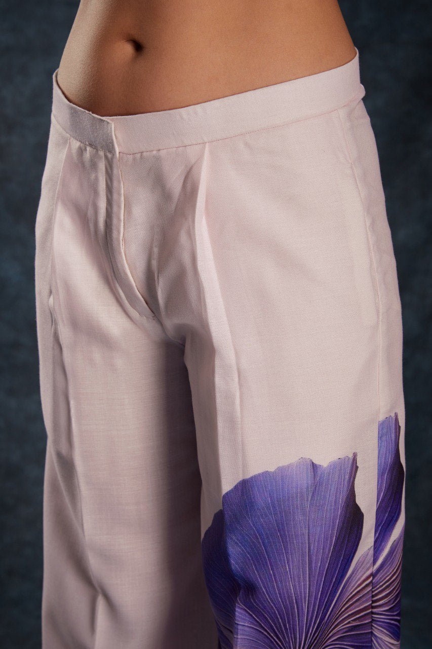Pink Elegant Light Pink Printed Linen Co-Ord Set Top & Pant ClothsVilla