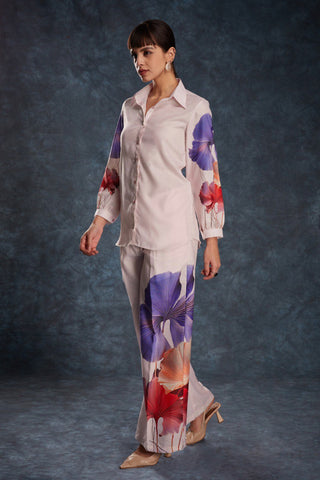Pink Elegant Light Pink Printed Linen Co-Ord Set Top & Pant ClothsVilla