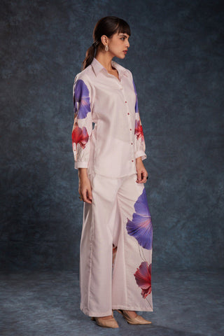 Pink Elegant Light Pink Printed Linen Co-Ord Set Top & Pant ClothsVilla