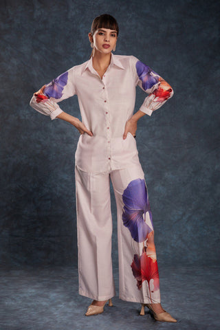 Pink Elegant Light Pink Printed Linen Co-Ord Set Top & Pant ClothsVilla