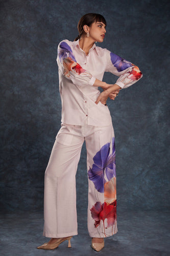 Pink Elegant Light Pink Printed Linen Co-Ord Set Top & Pant ClothsVilla