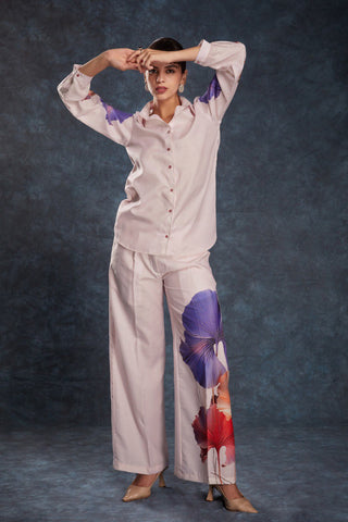 Pink Elegant Light Pink Printed Linen Co-Ord Set Top & Pant ClothsVilla