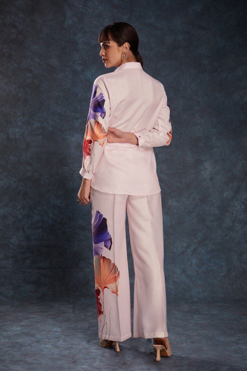 Pink Elegant Light Pink Printed Linen Co-Ord Set Top & Pant ClothsVilla