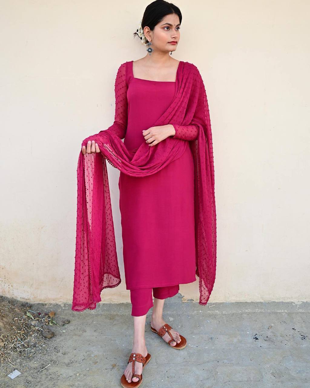 Pink Elegant Magenta Kurta & Palazzo Set with Dupatta – Premium Cotton Silk Main image