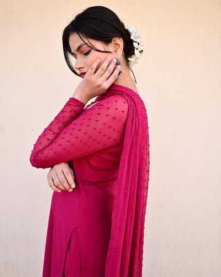 Pink Elegant Magenta Kurta & Palazzo Set with Dupatta – Premium Cotton Silk