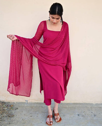 Pink Elegant Magenta Kurta & Palazzo Set with Dupatta – Premium Cotton Silk