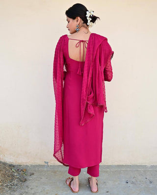 Pink Elegant Magenta Kurta & Palazzo Set with Dupatta – Premium Cotton Silk