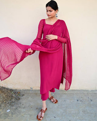 Pink Elegant Magenta Kurta & Palazzo Set with Dupatta – Premium Cotton Silk