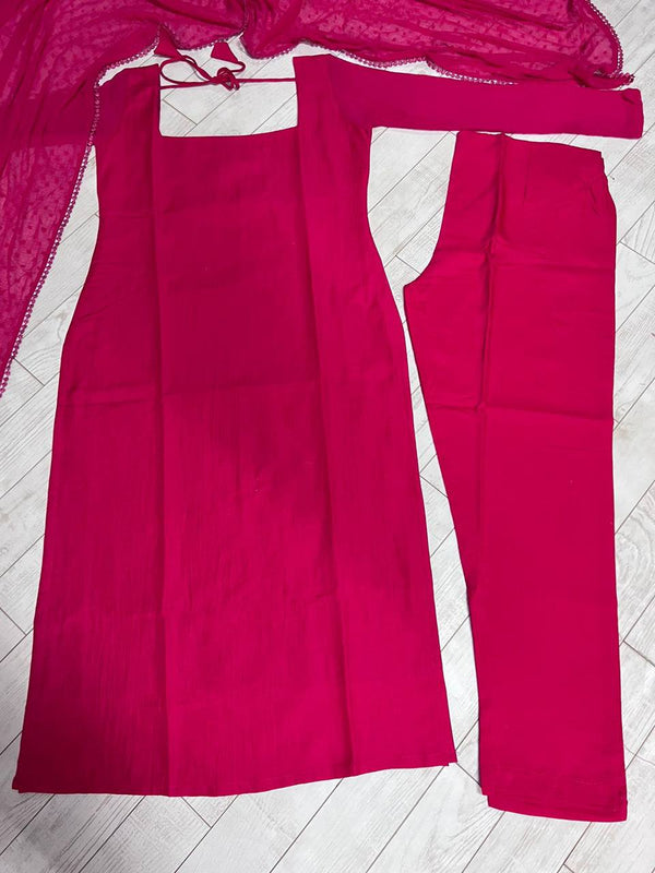 Pink Elegant Magenta Kurta & Palazzo Set with Dupatta – Premium Cotton Silk