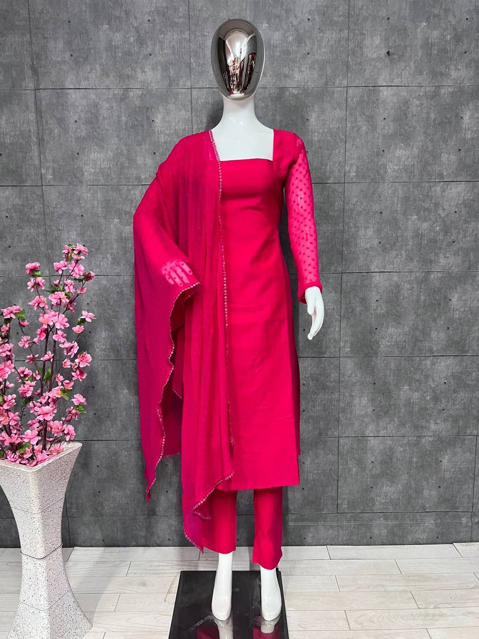 Pink Elegant Magenta Kurta & Palazzo Set with Dupatta – Premium Cotton Silk