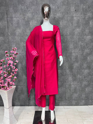 Pink Elegant Magenta Kurta & Palazzo Set with Dupatta – Premium Cotton Silk