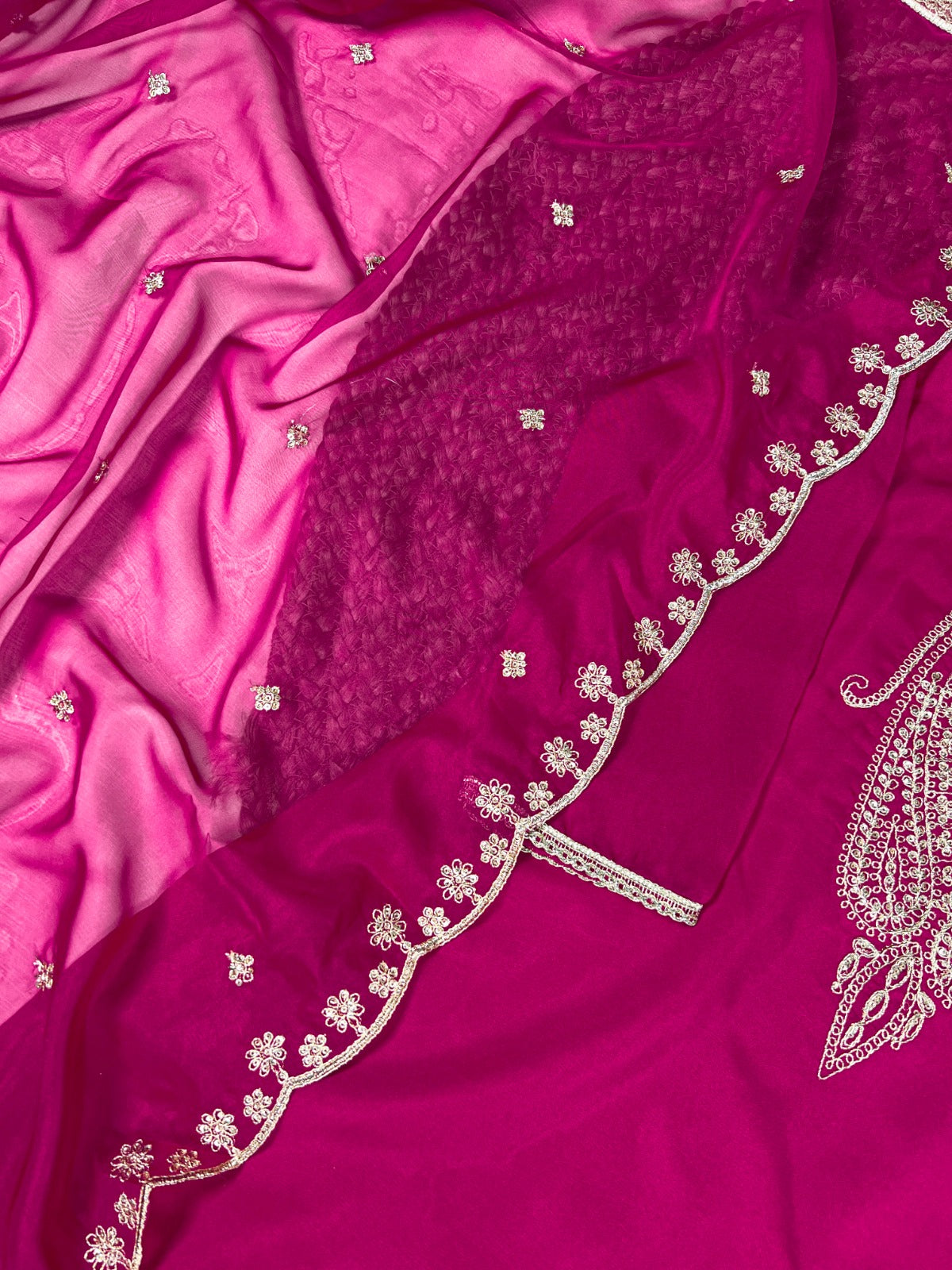 Pink Elegant Organza Embroidered Suit Set With Dupatta Sequins Thread Work Stitched Top And Bottom Clothsvilla