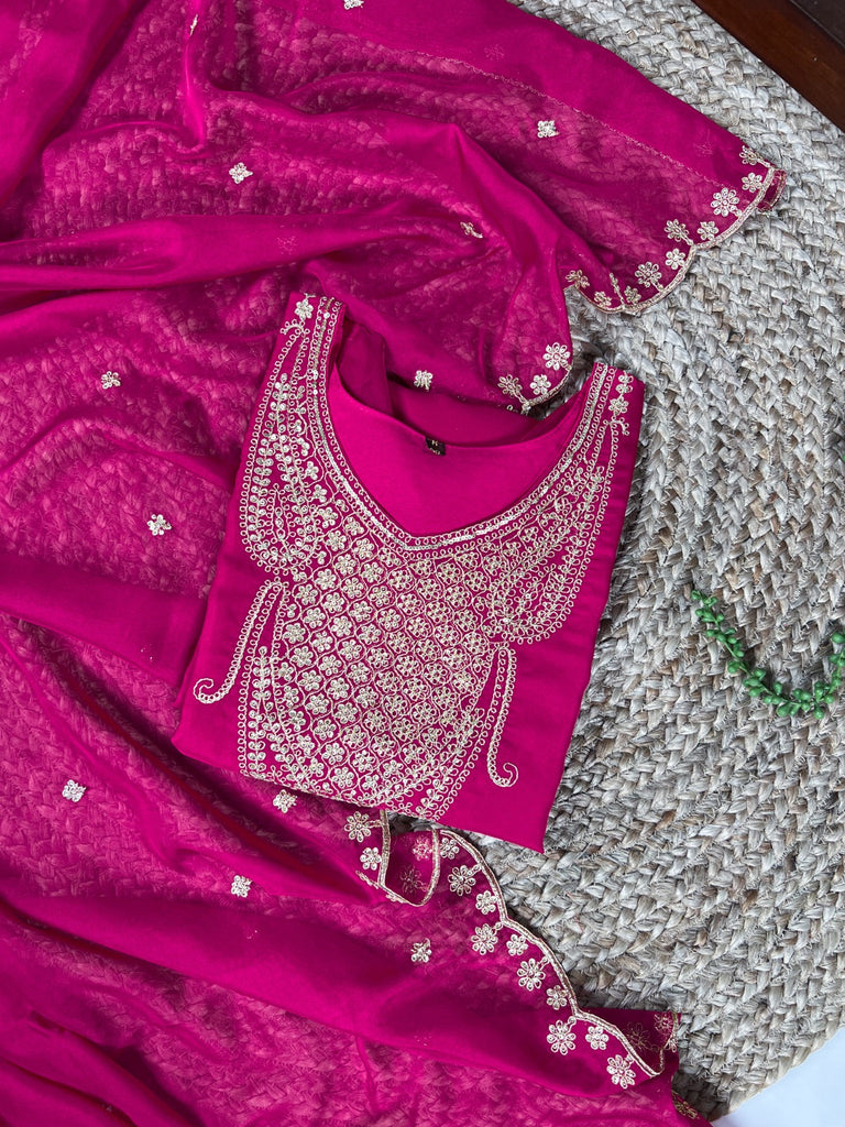 Pink Elegant Organza Embroidered Suit Set With Dupatta Sequins Thread Work Stitched Top And Bottom Clothsvilla