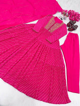 Load image into Gallery viewer, Pink Elegant Party Wear Gown Set with Three-Layered Ruffles, Dupatta &amp; Bottom ClothsVilla