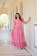 Load image into Gallery viewer, Pink Elegant Printed Faux Georgette Gown with Bell Sleeves &amp; V-Neck Clothsvilla