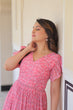 Load image into Gallery viewer, Pink Elegant Printed Faux Georgette Gown with Bell Sleeves &amp; V-Neck Clothsvilla