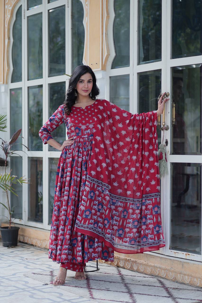 Pink Elegant Pure Cotton Ethnic Suit Set – Comfort & Style Combined ClothsVilla Main image