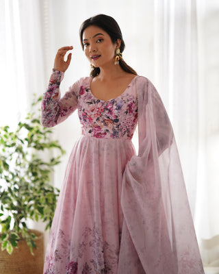 Pink Elegant Pure Organza Silk Anarkali Set with Dupatta – Festive & Wedding Wear